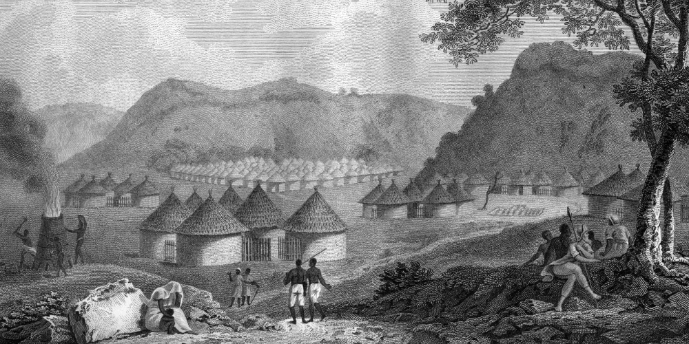 Grabado de poblaci�n africana